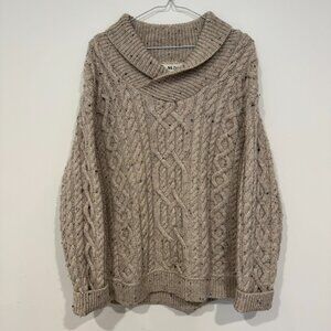 Aran Mor Mens Cableknit Shawl Collar Fisherman Sweater M Merino Wool Donegal